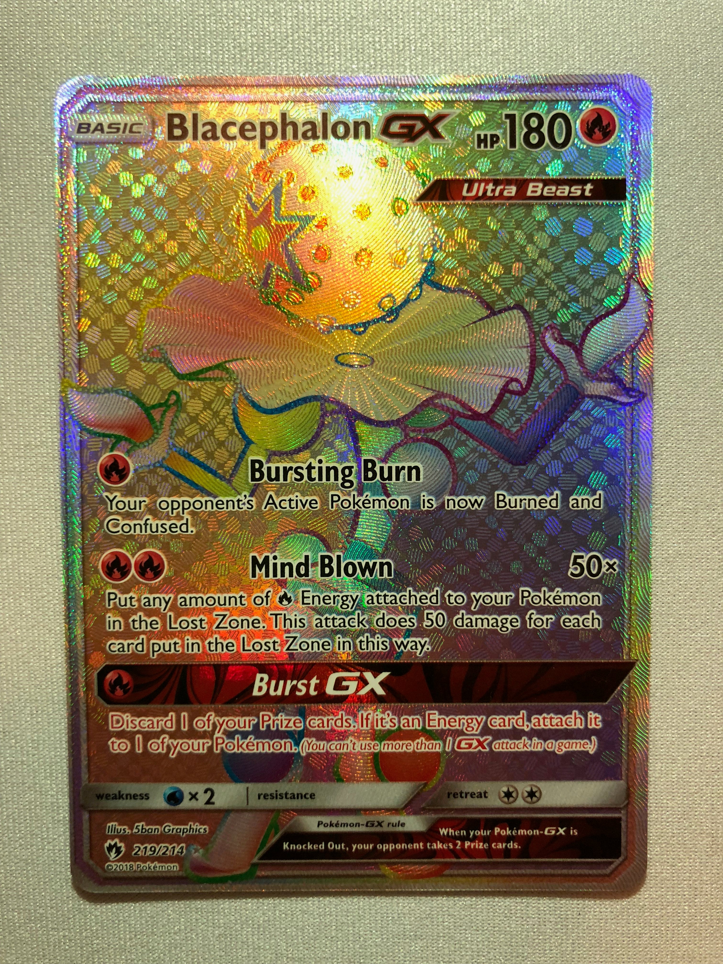 Blacephalon GX 219/214 Lost Thunder Rainbow Rare Pokemon Card Near Min