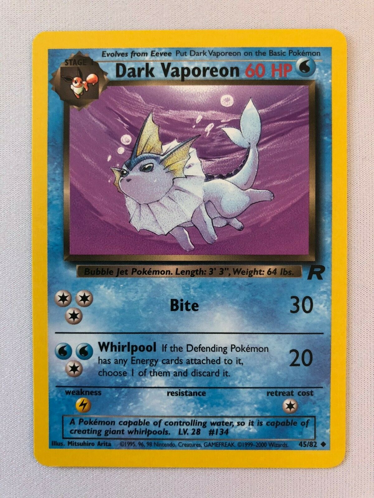 Dark Vaporeon 45/82 Uncommon Team Rocket Set Pokemon Card Near Mint