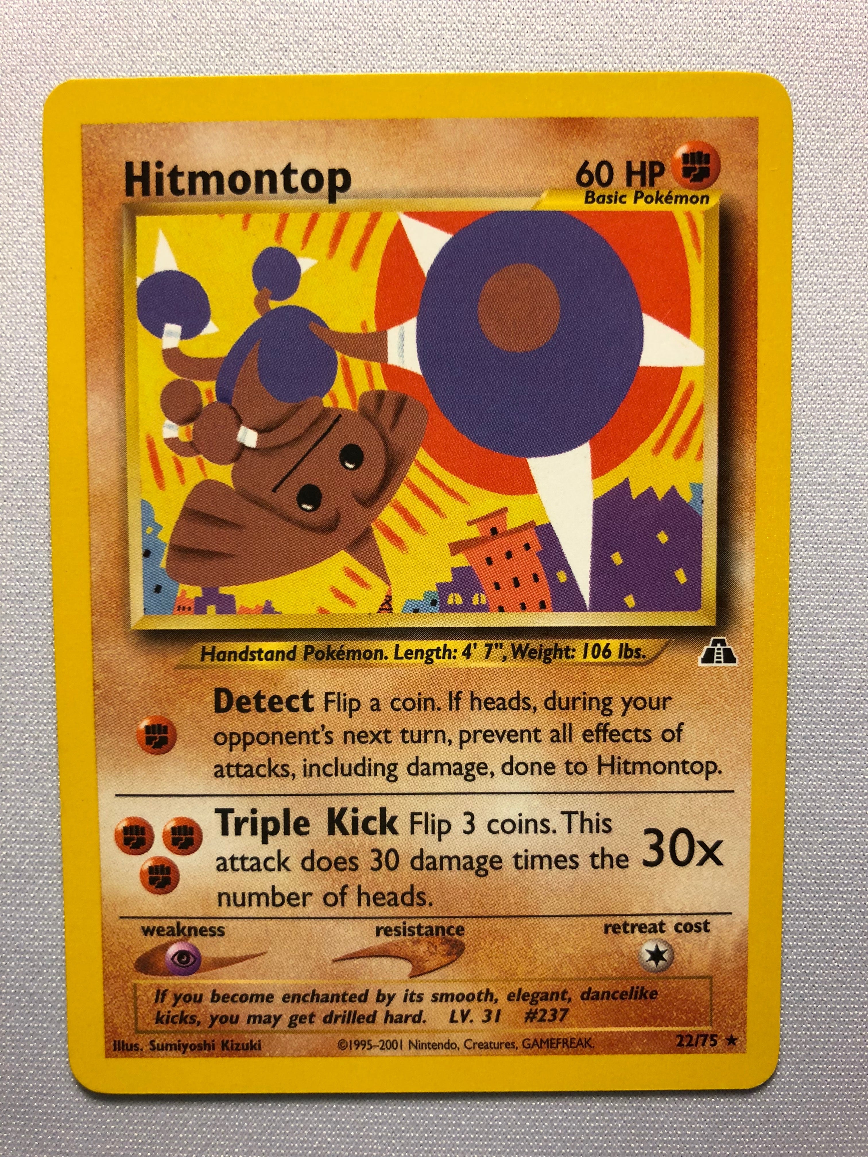 Hitmontop 22/75 Non-Holo Rare Neo Discovery Pokemon Card Near Mint