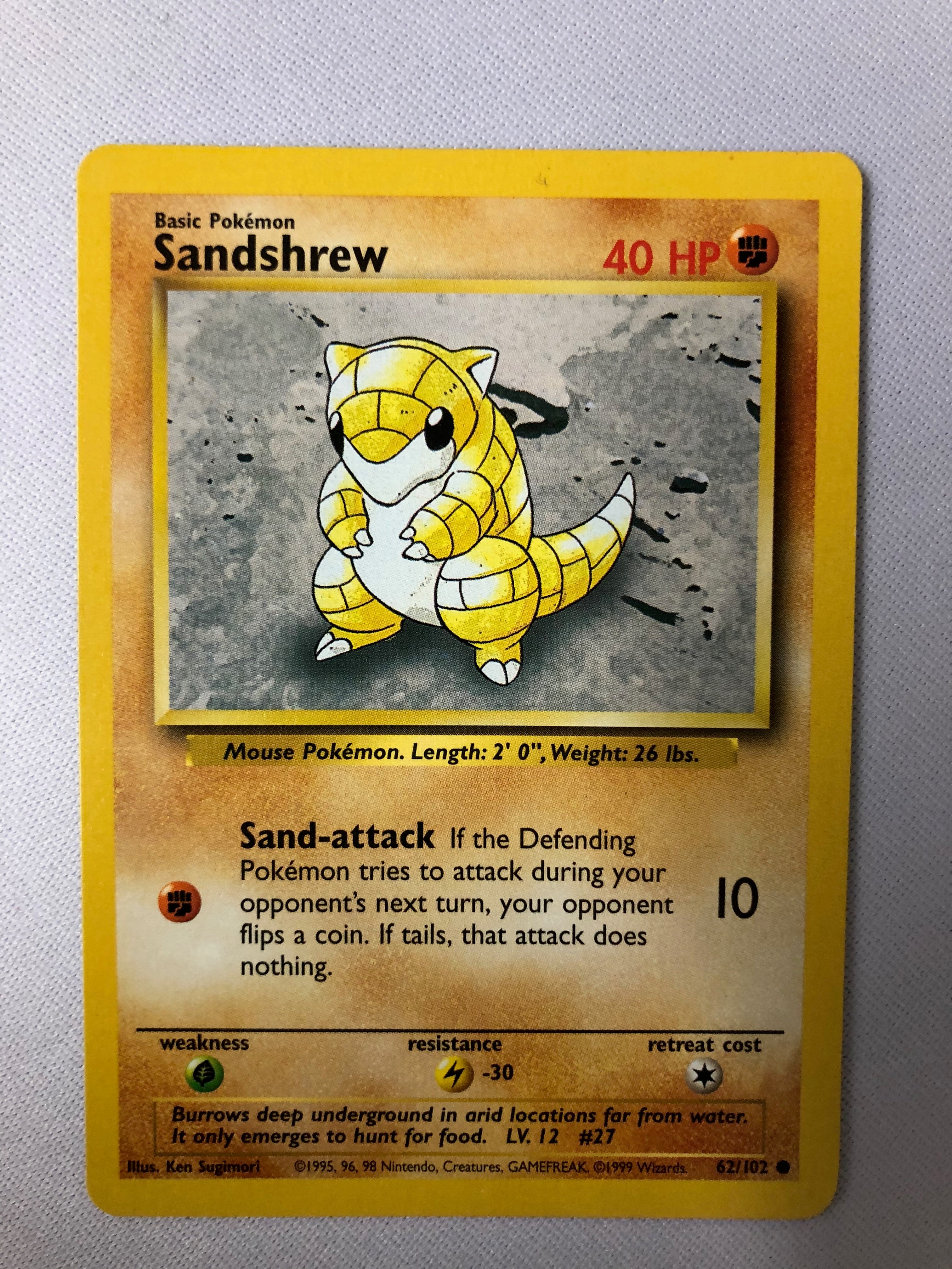 Sandshrew 62/102 Common Base Set Pokemon Card NM