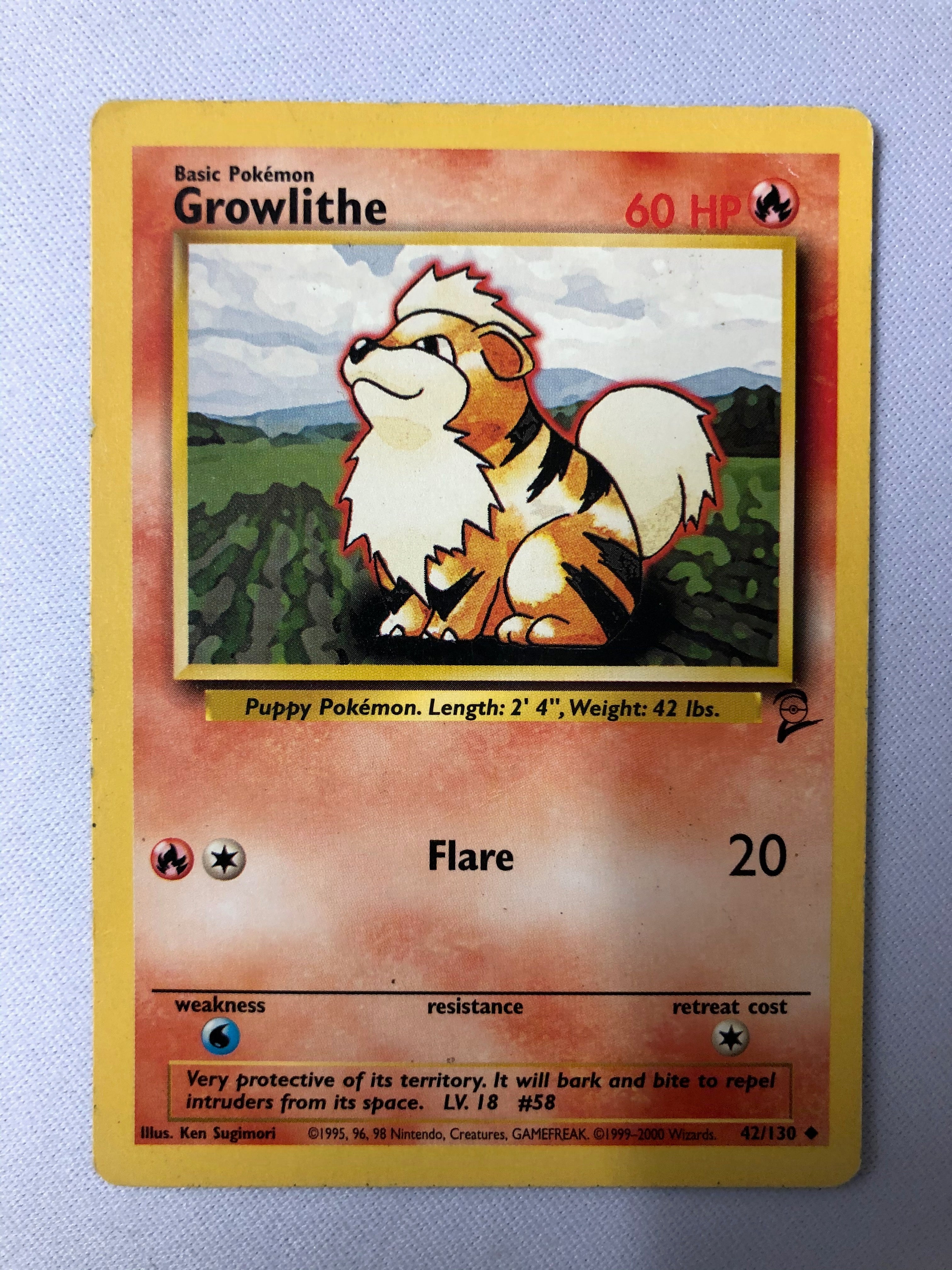 Growlithe 42/130 Base 2 Set Non Holo Uncommon Pokemon Card NM