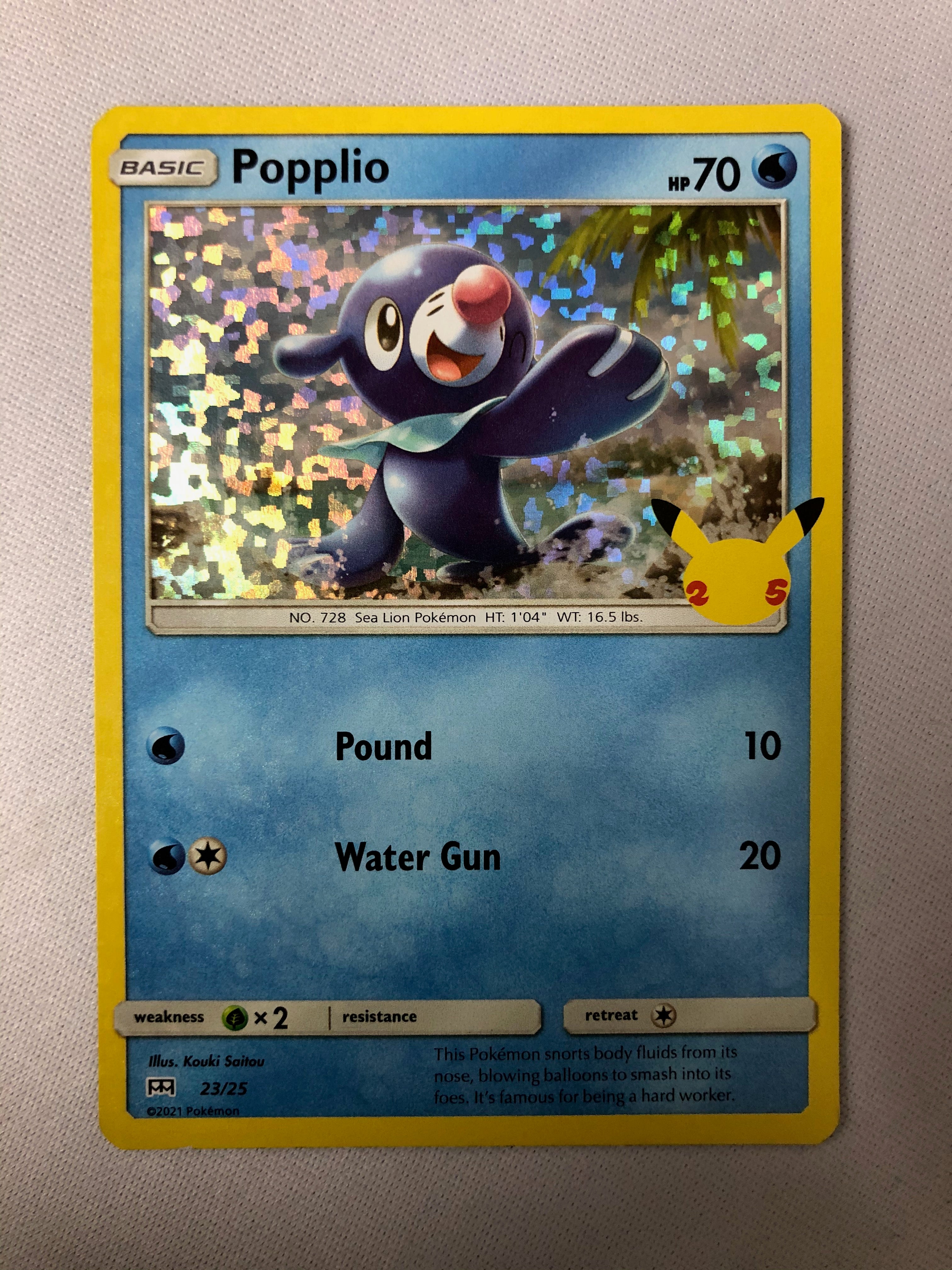 Popplio 23/25 Holo Pokemon 25th Anniversary McDonald’s Promo Card 2021