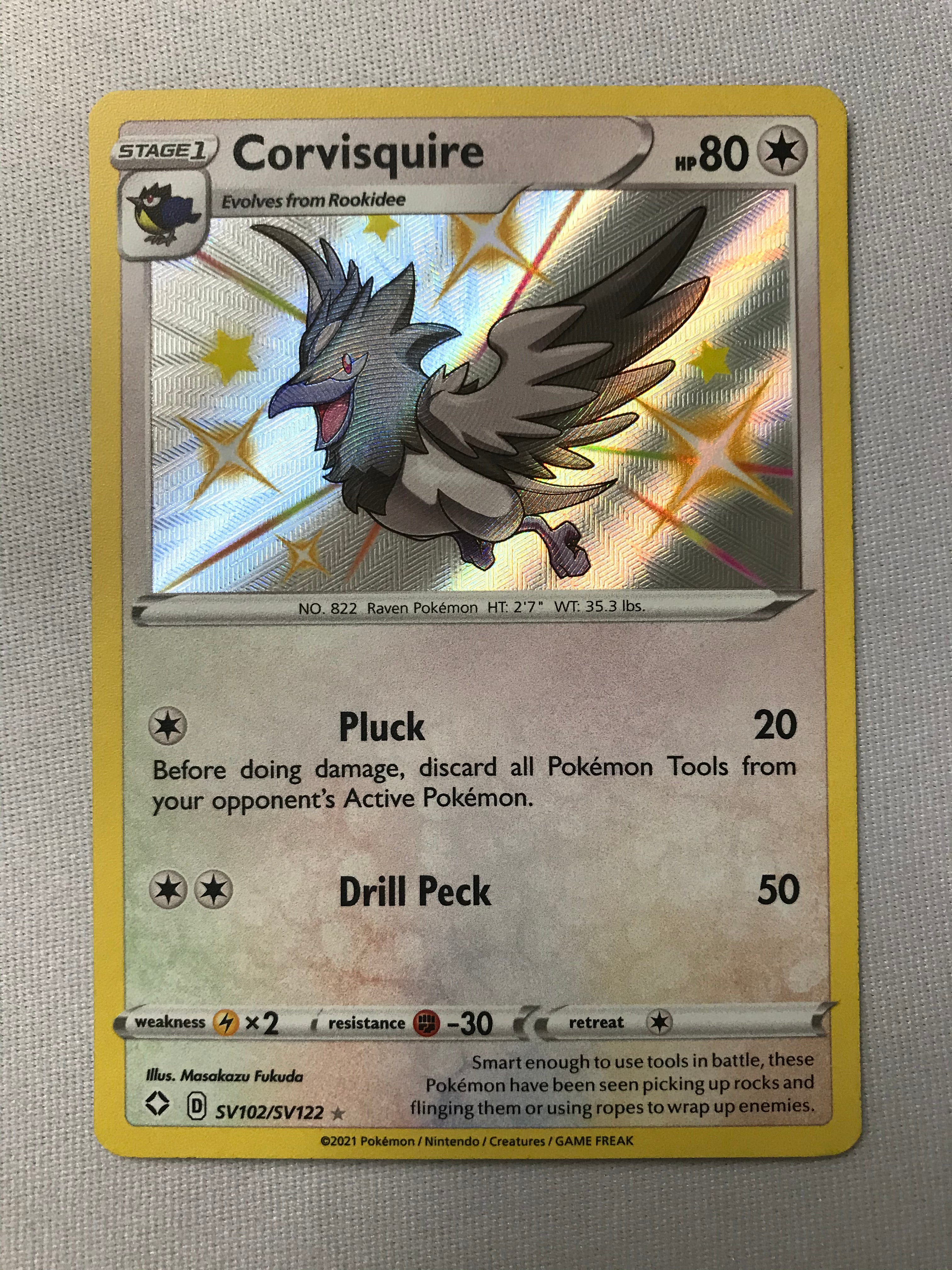 Corvisquire SV102/SV122 Shiny Rare Holo Pokemon Shining Fates Pokemon Card  Near Mint