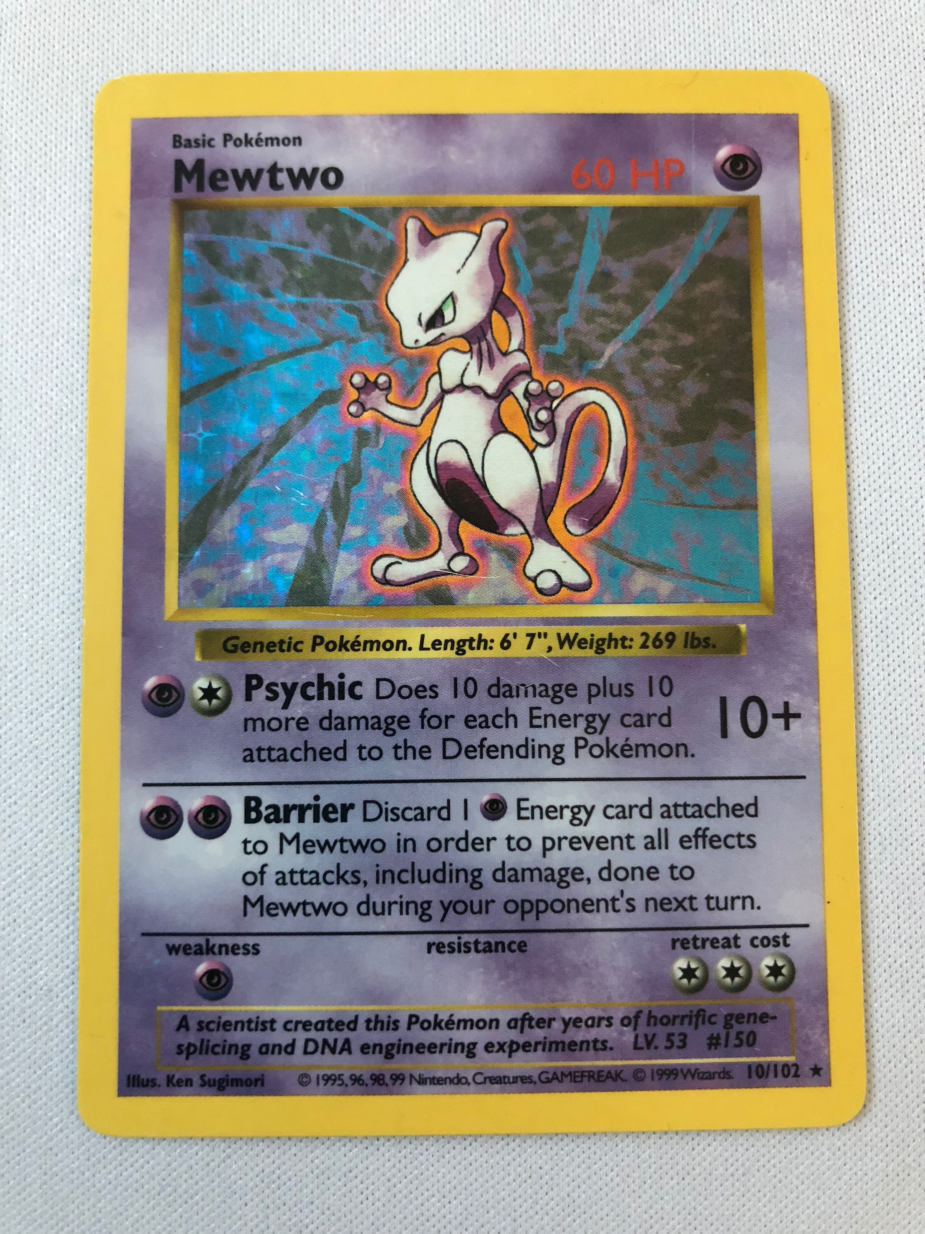 Mewtwo 10/102 Shadowless Holo Rare Base Set Pokemon Card Near Mint/Exc