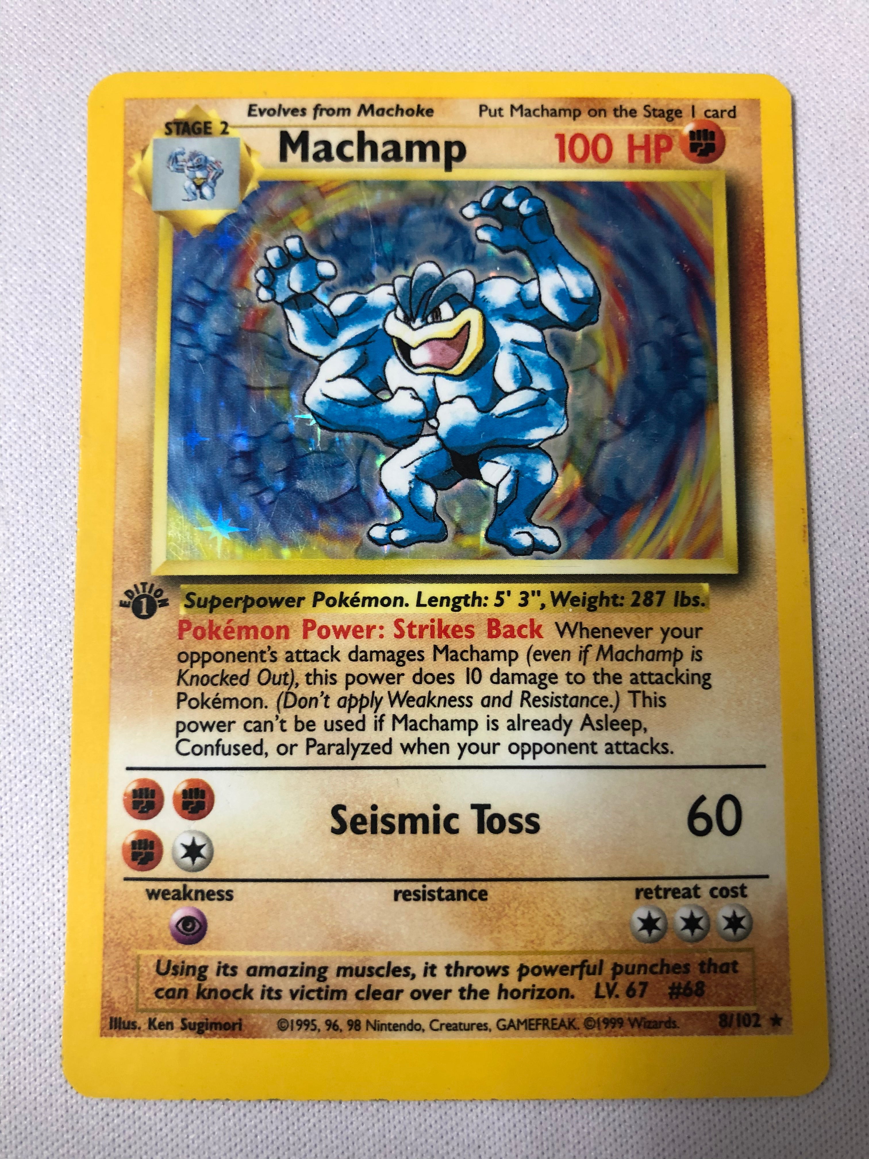 Machamp 8/102 Base Set Holo Rare 1st Edition Pokemon Card Near Mint