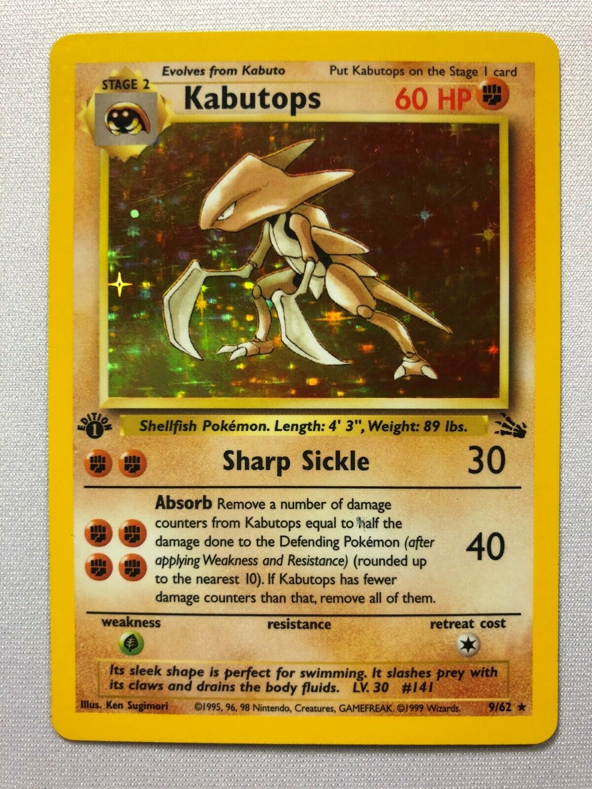 Kabutops 9/62 1st Edition Fossil Holo Rare Pokemon Card Near Mint