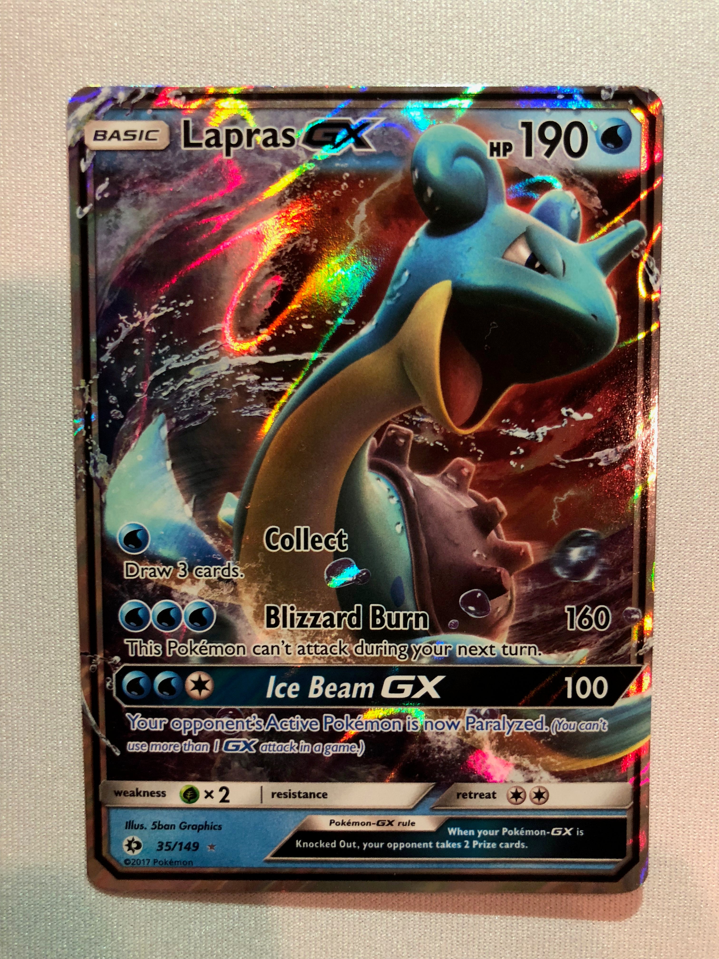 Lapras GX 35/149 Full Art Holo Rare Sun & Moon Pokemon Card Near Mint