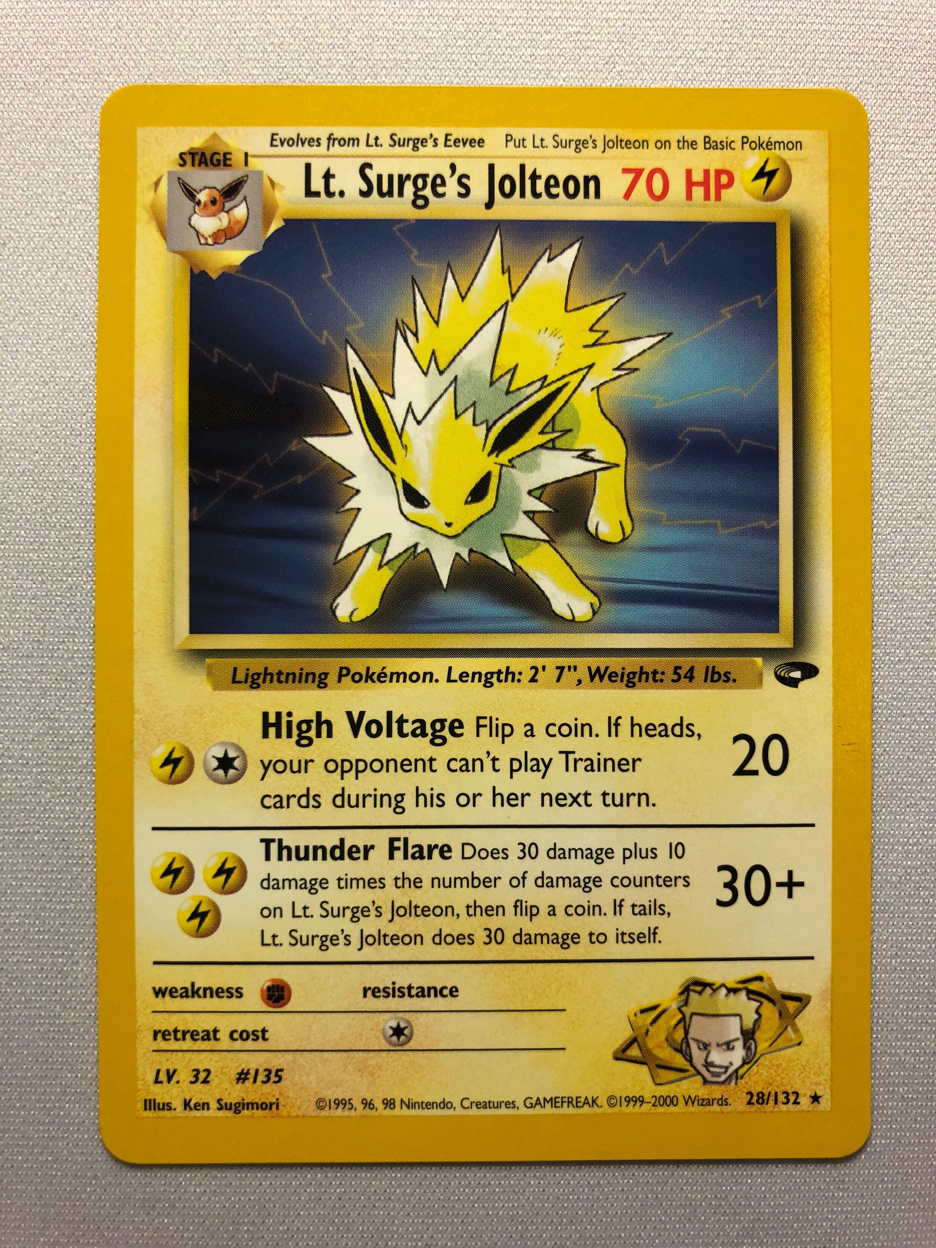 Lt. Surge's Jolteon 28/132 Non-Holo Rare Gym Challenge Pokemon Card Ne