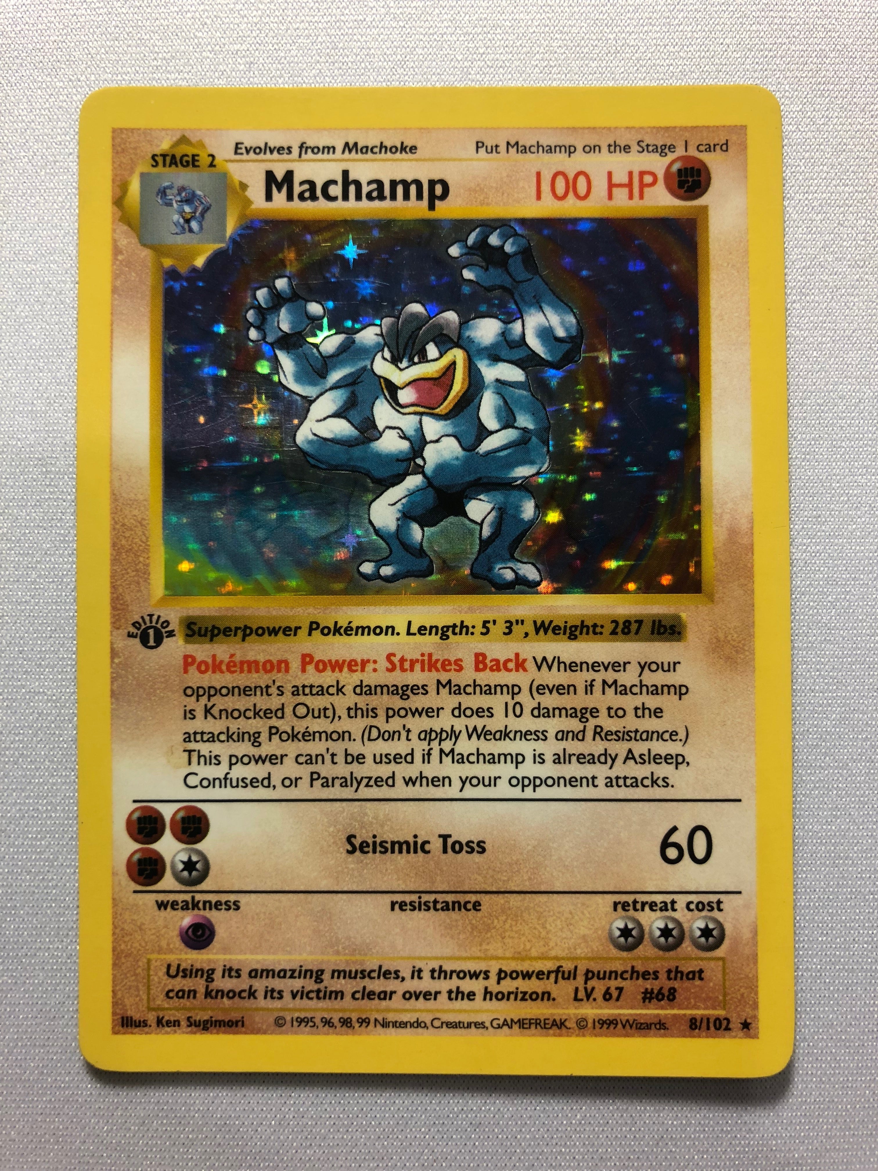 Machamp 8/102 1st Edition Shadowless Holo Rare Base Set Pokemon Card N