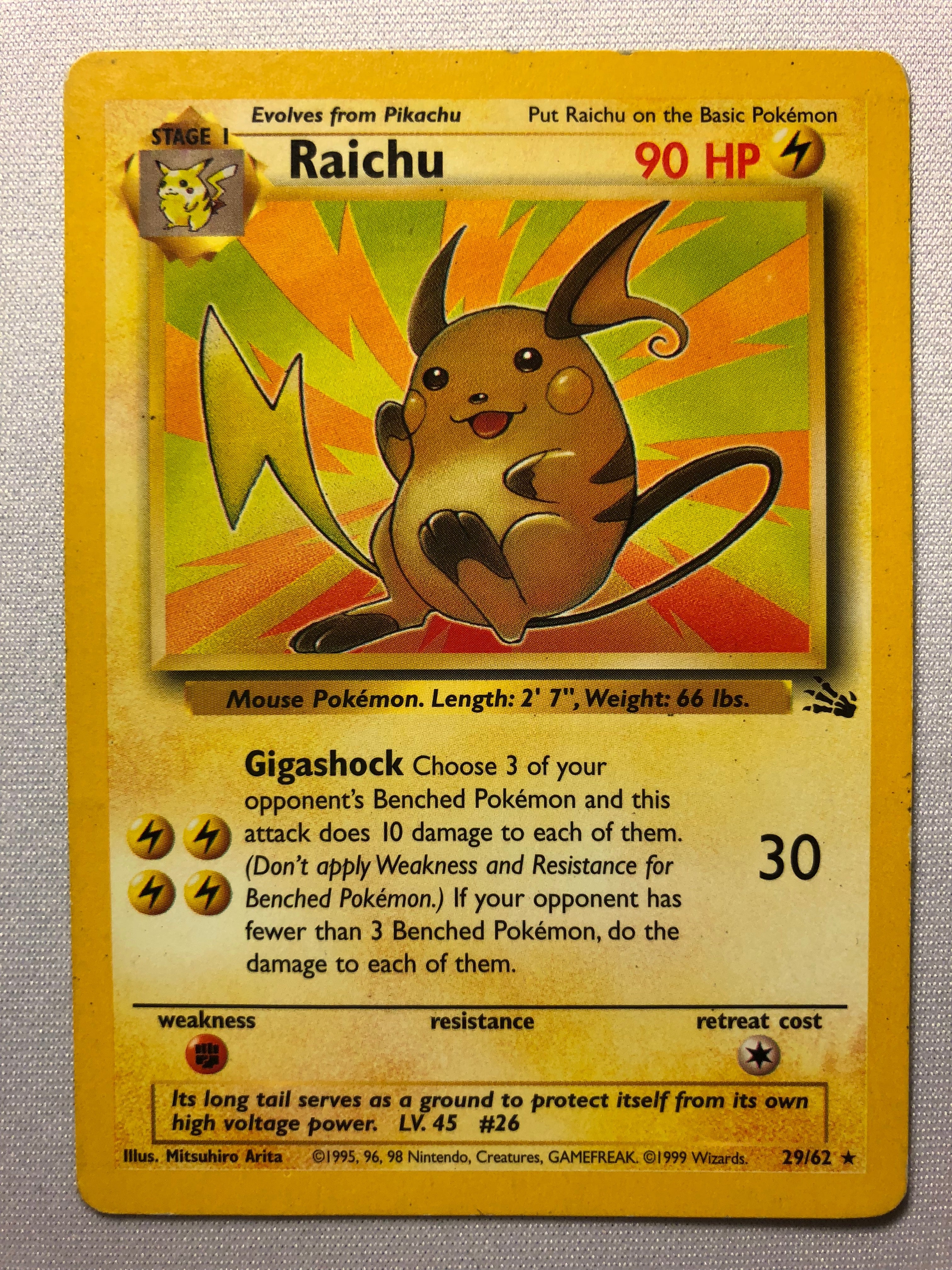 Raichu 29/62 Fossil Set Rare Pokemon Card Near Mint