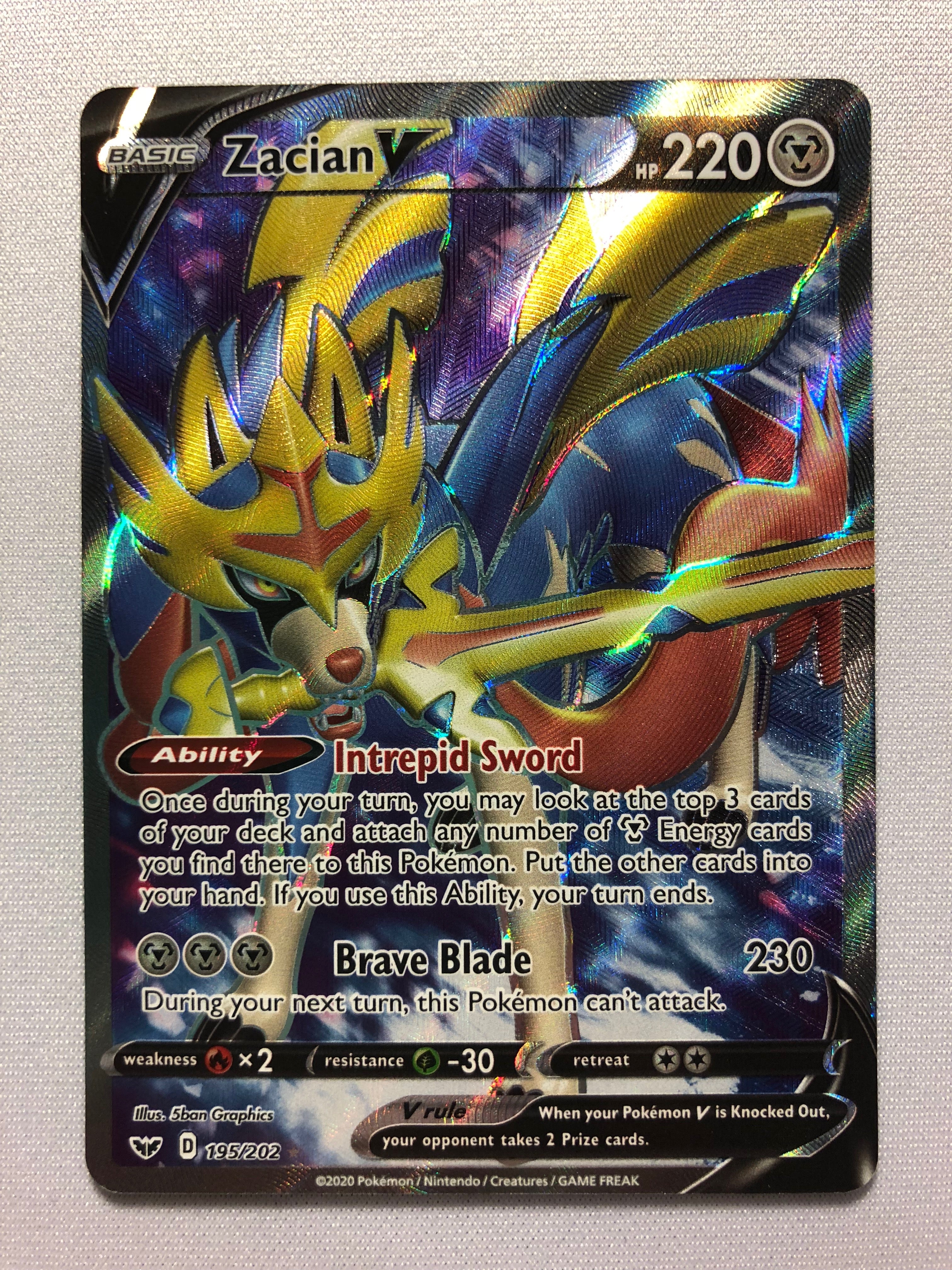 Zacian V 195/202 Full Art Holo Ultra Rare Pokemon Card Near Mint