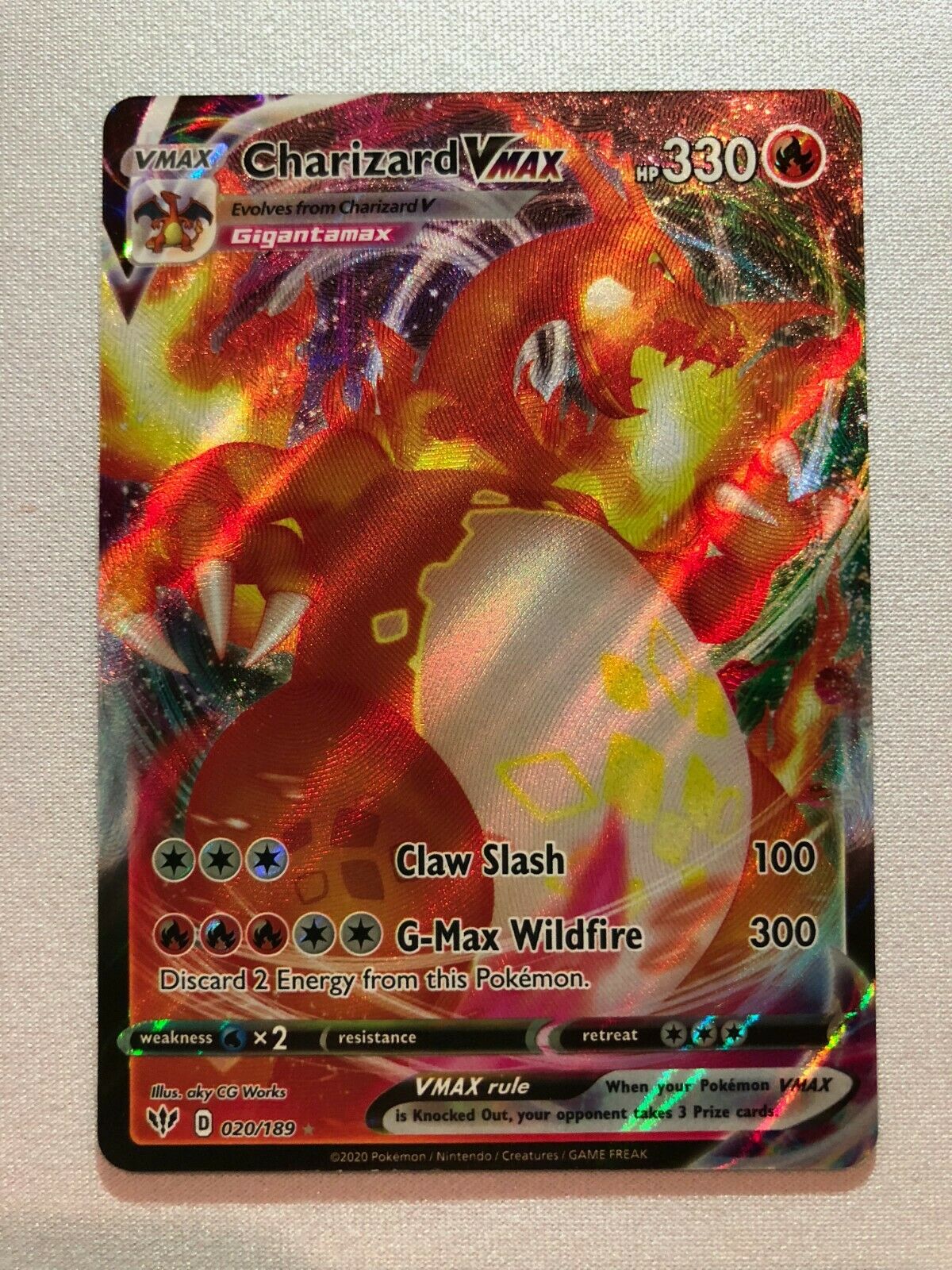 Charizard VMAX 020/189 Holo Ultra-Rare Darkness Ablaze Pokemon Card M/