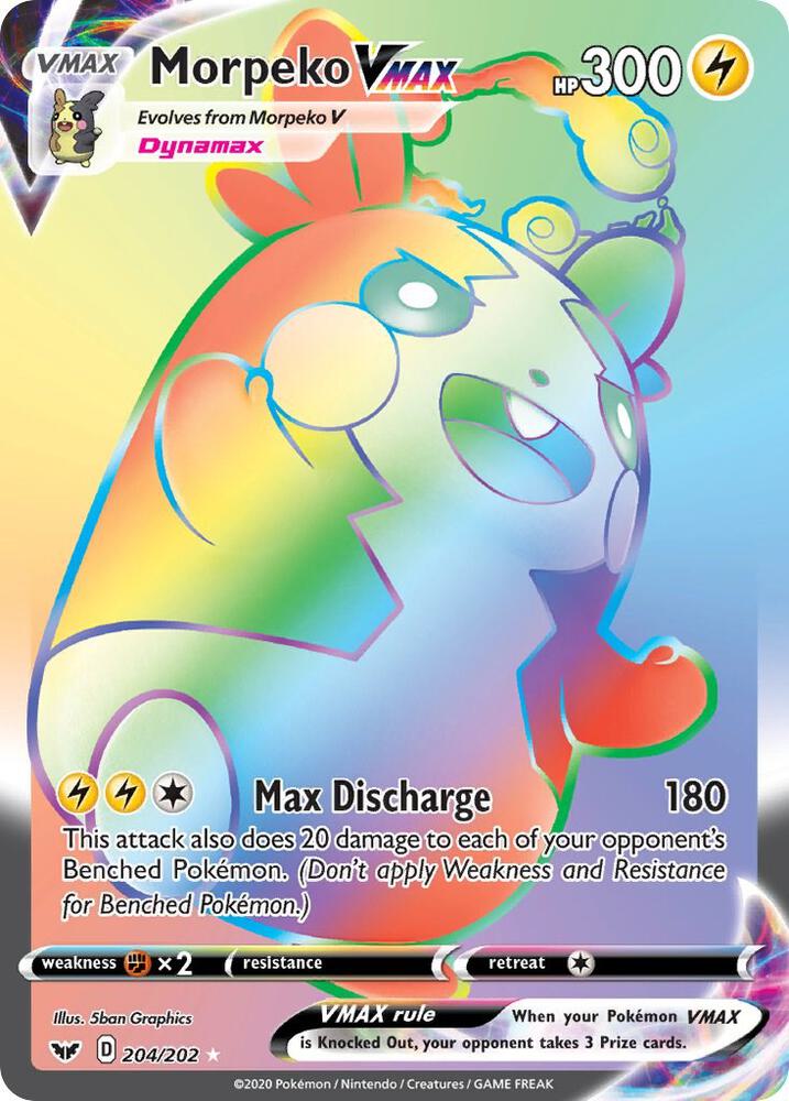 Morpeko Vmax 204/202 Rainbow Secret Rare Pokemon Sword & Shield Near Mint