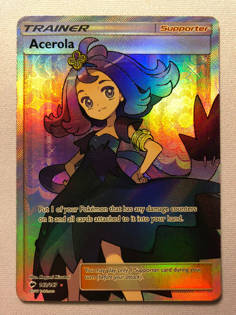 Acerola 142/147 Full Art Trainer Holo Rare Burning Shadows Pokemon Card Near Mint