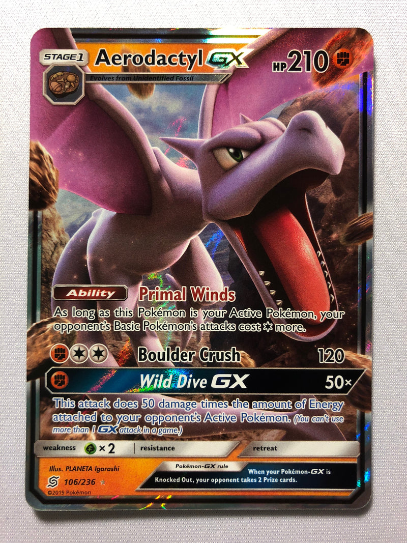 Aerodactyl GX 106/236 Unified Mind Full Art Ultra Rare Pokémon Card Near Mint