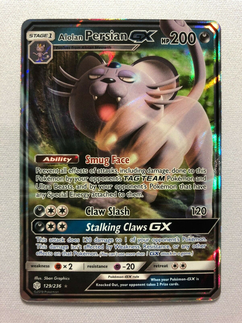 Alolan Persian GX 129/236 Ultra Rare Cosmic Eclipse Pokemon Card Near Mint