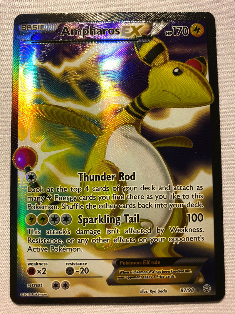 Ampharos EX 87/98 Ultra Rare Full Art Holo Rare Ancient Origins Pokemon Card NM