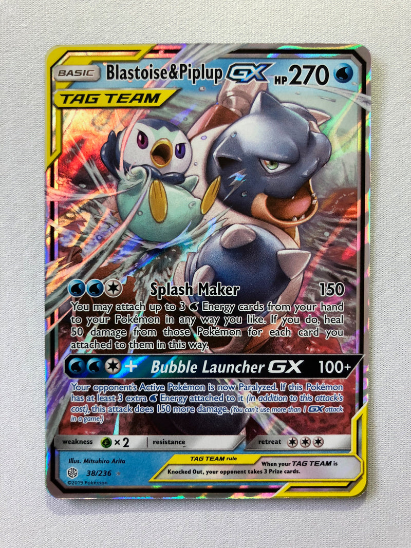 Blastoise & Piplup GX 38/236 Cosmic Eclipse Holo Rare Pokemon Card Near Mint