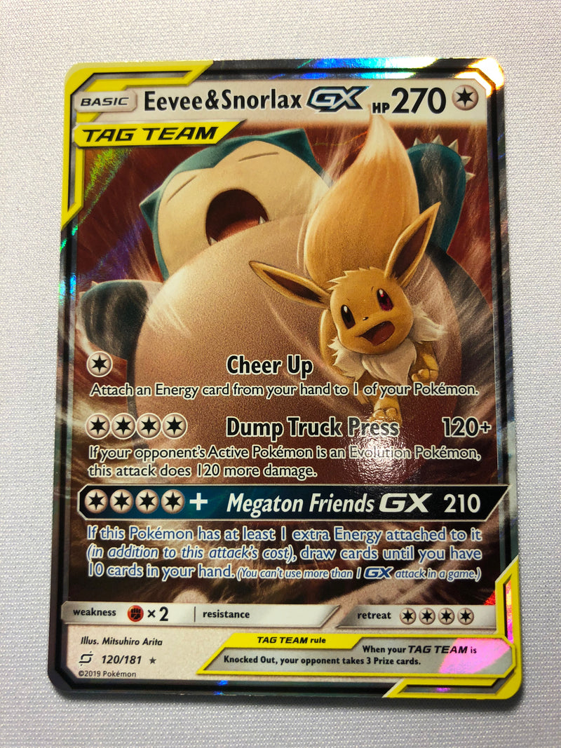 Eevee & Snorlax GX 120/181 Ultra Rare Holo Team Up Pokemon Card Near Mint