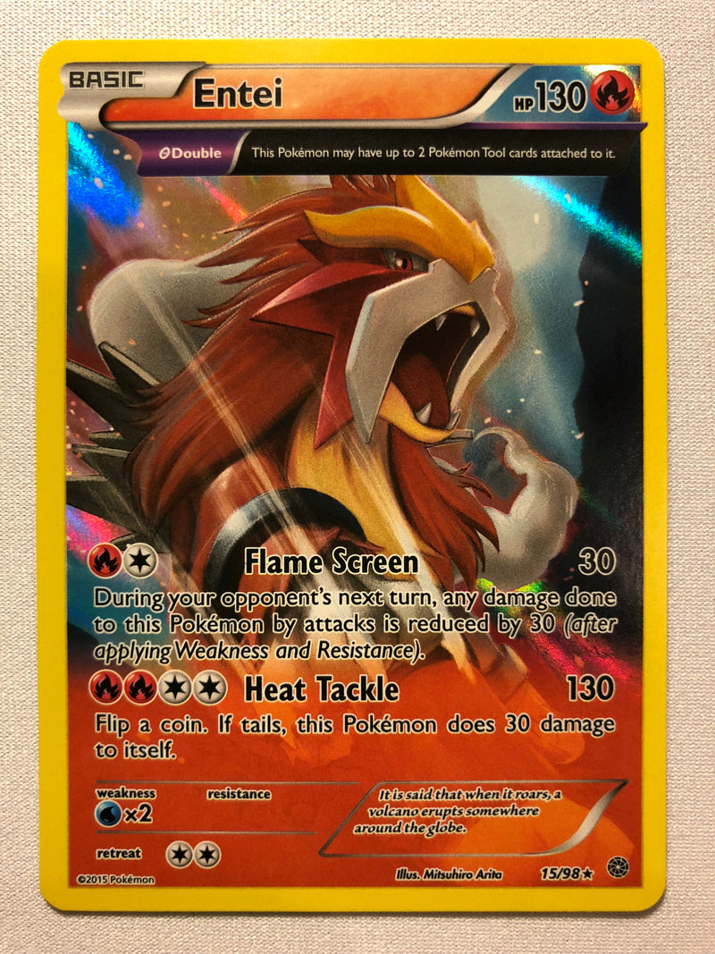 Entei 15/98 Holo Rare XY Ancient Origins Pokemon Card Near Mint