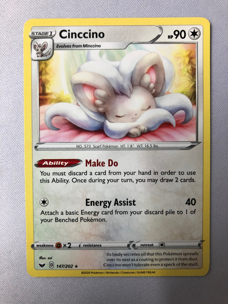 Cinccino 147/202 Sword And Shield Rare Pokemon Card NM