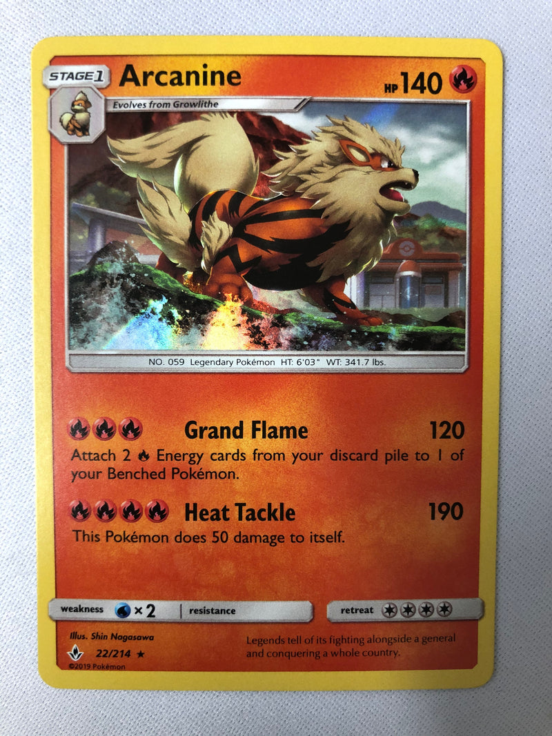 Arcanine 22/214 Sun & Moon Holo Rare Pokemon Card NM