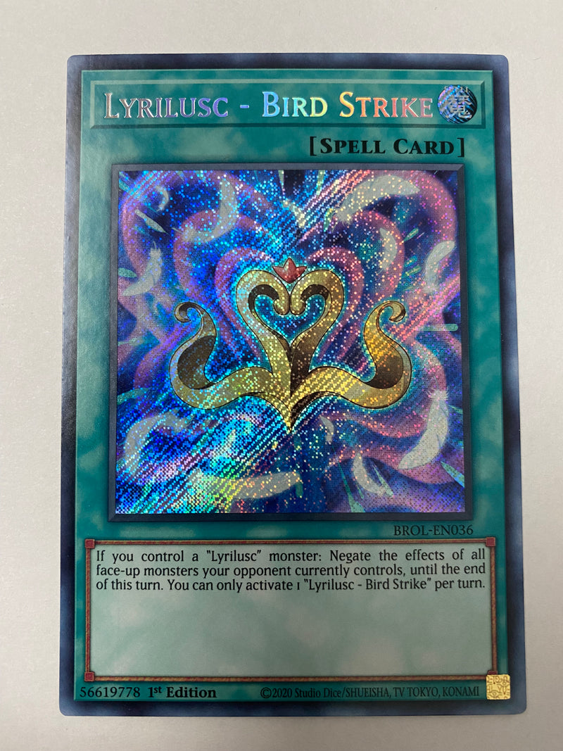 Yugioh! Lyrilusc  Bird Strike  BROL-EN036  Secret Rare 1st Edition Near Mint