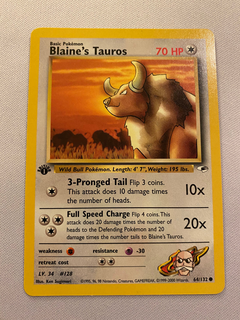Blaine''s Tauros 64/132 1st Edition Common  Pokemon  Card Near Mint
