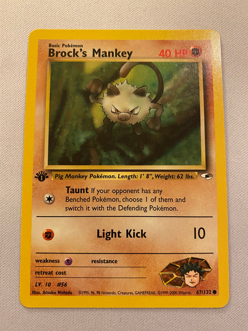 Brock’s Mankey 67/132 1st Edition Pokemon Card Nearc Mint