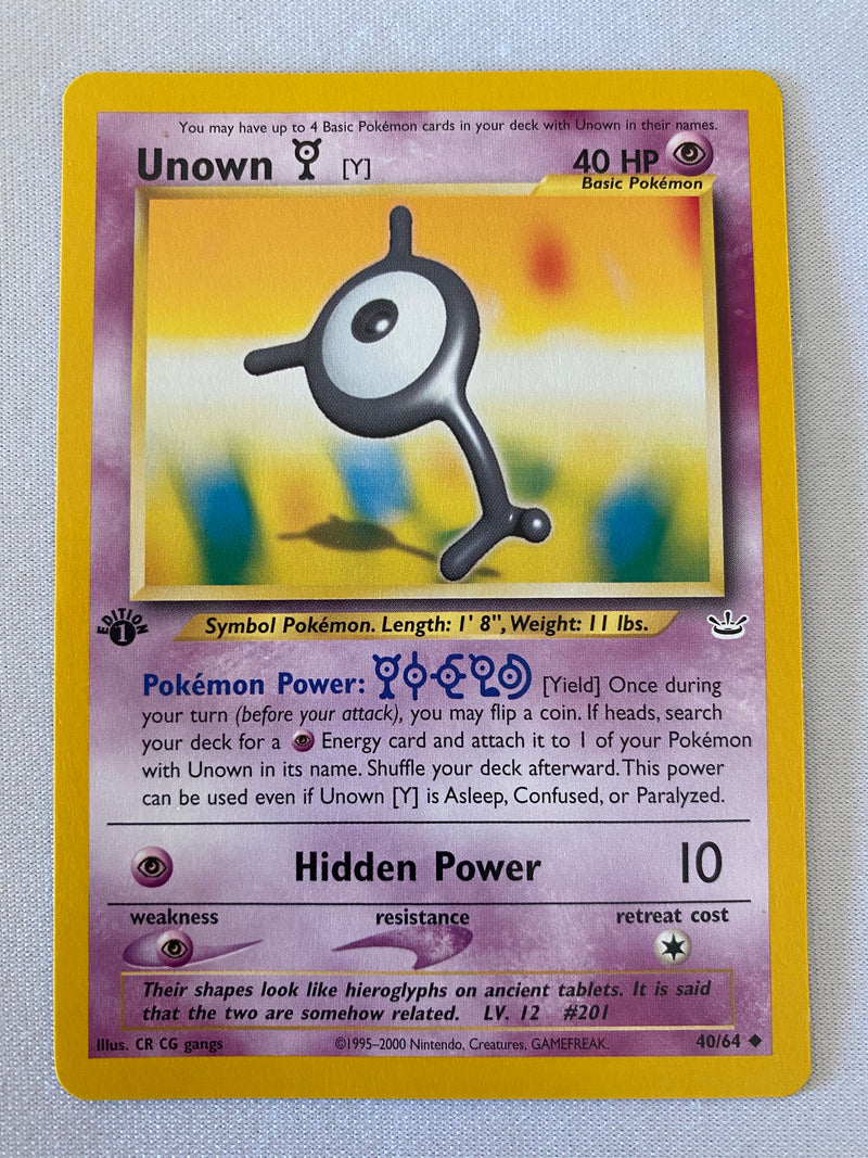 Unown Y  40/64  Uncommon 1st Edition Pokemon Card Near Mint