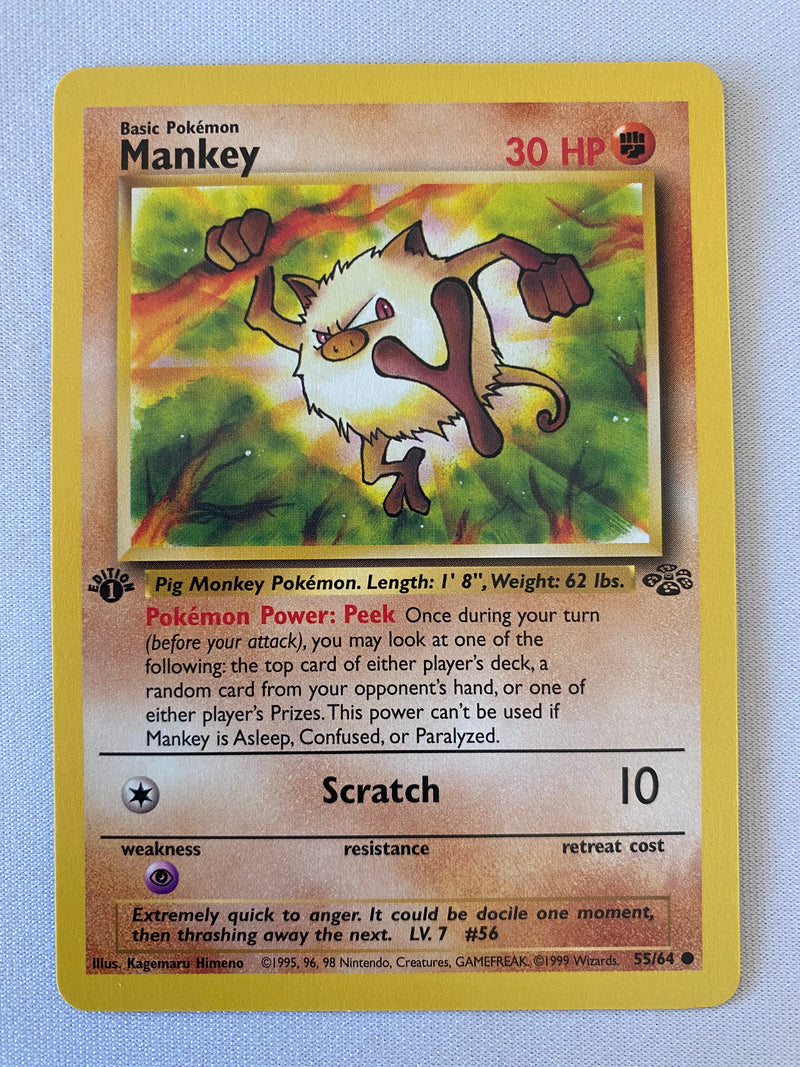 Mankey  55/64 Common 1st Edition Pokemon Near Mint