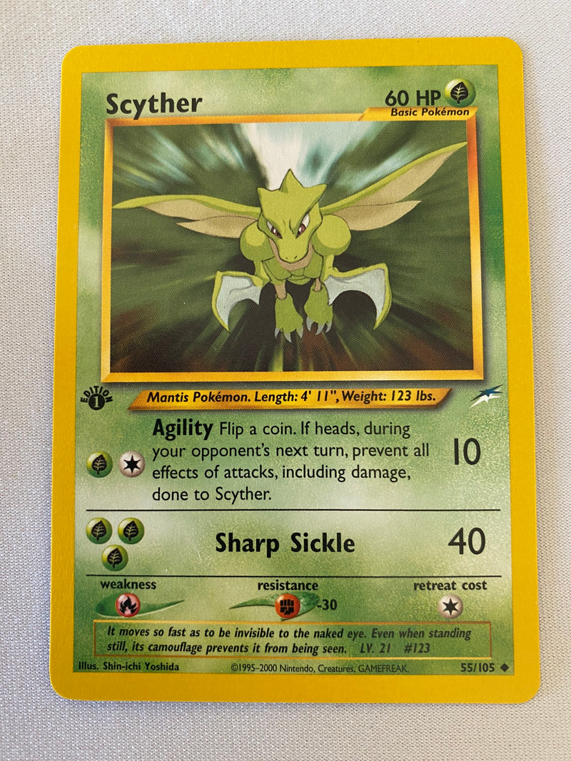 Scyther  55/105 1st Edition Uncommon Pokemon Card  Near Mint
