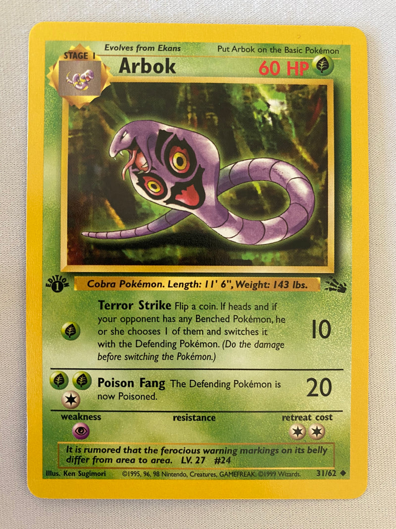 Arbok 31/62 1st Edition Uncommon Pokemon Card Near Mint