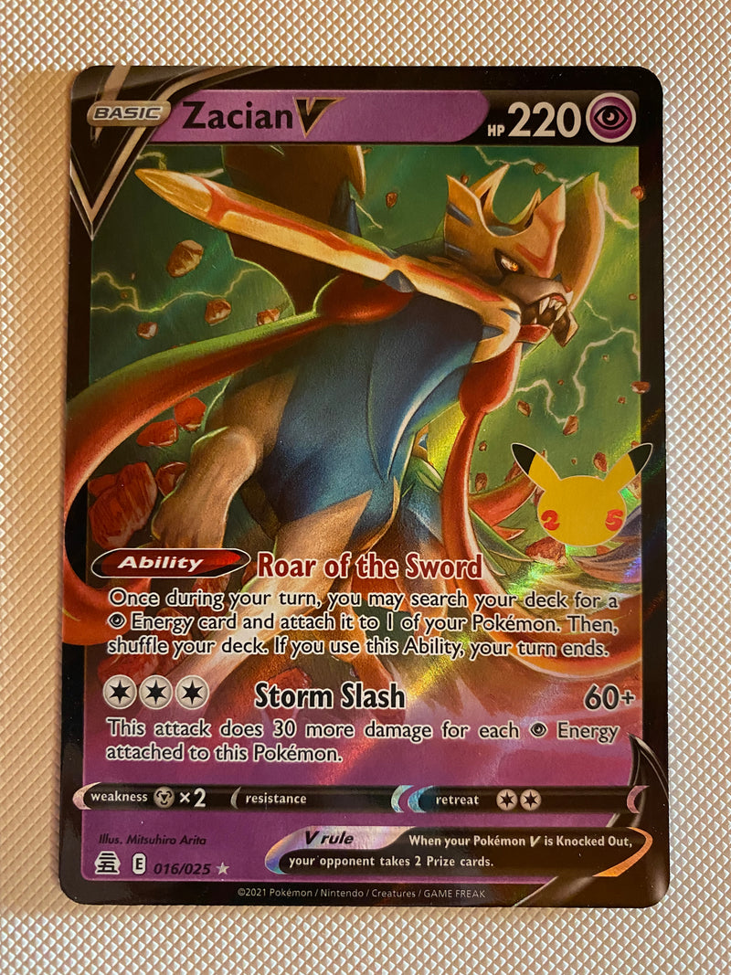 Zacian V 016/025 Celebration Full Art Ultra Rare Pokemon Card Naer Mint