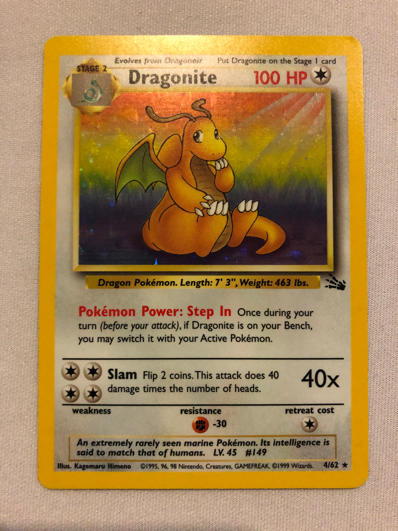 Dragonite 4/62 Fossil Set Holo Rare Pokemon Card Near Mint