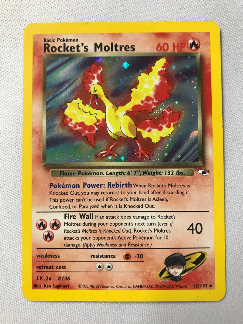 Rocket's Moltres 12/132 Holo Rare Gym Heroes Pokemon Card Near Mint
