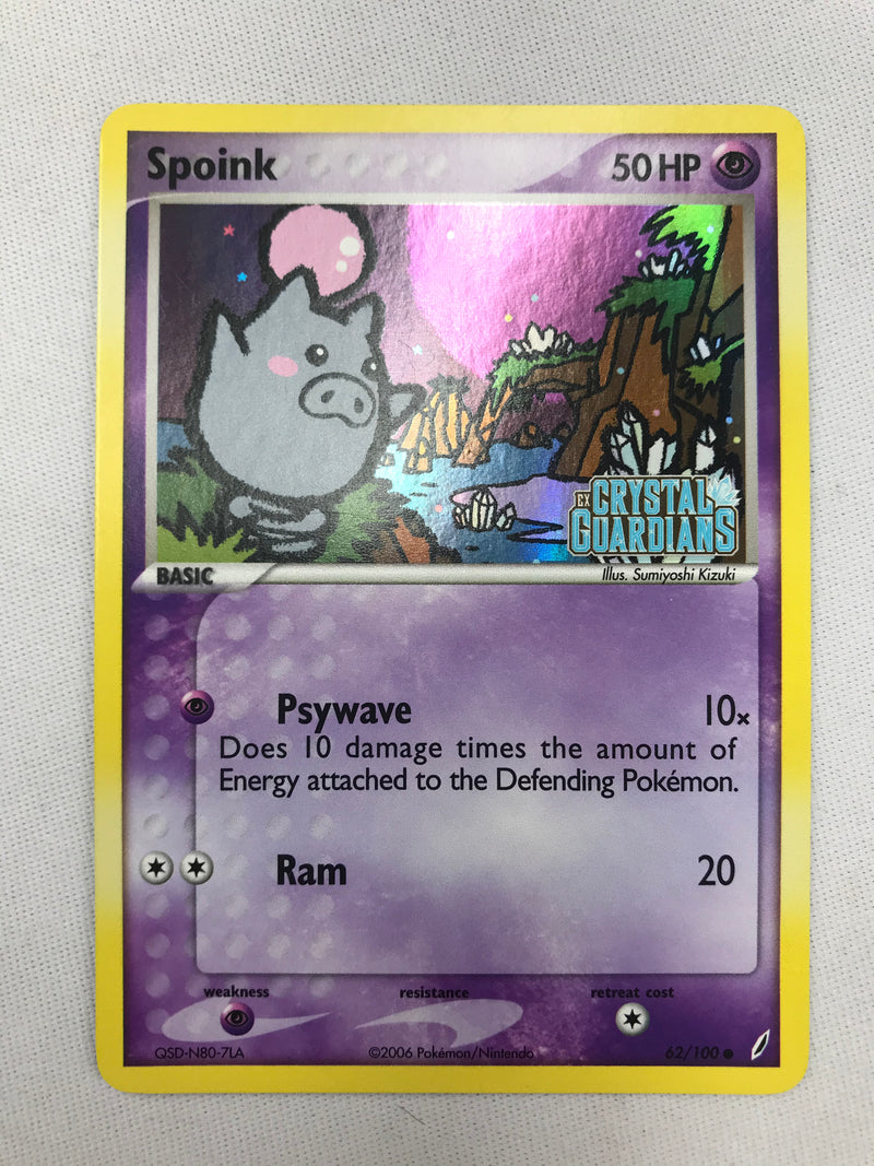 Spoink 62/100 EX Crystal Guardians Holo Stamped Pokemon Card Near Mint