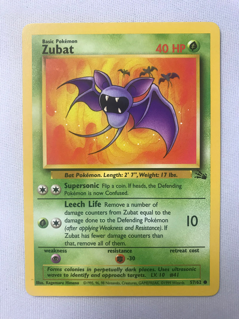 Zubat 57/62 Fossil Set Common Pokemon Card Near Mint