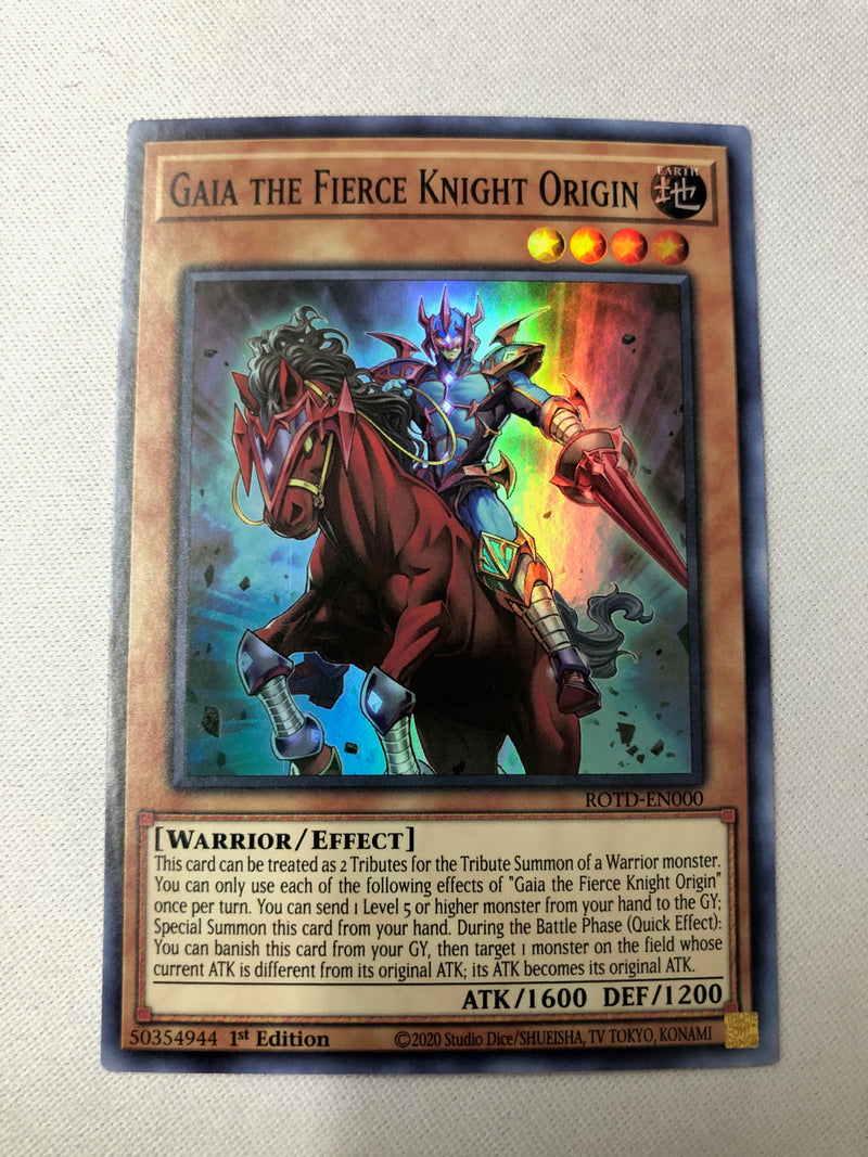 YuGiOh Gaia the Fierce Knight Origin - ROTD EN000 Super Rare 1st Edition NM