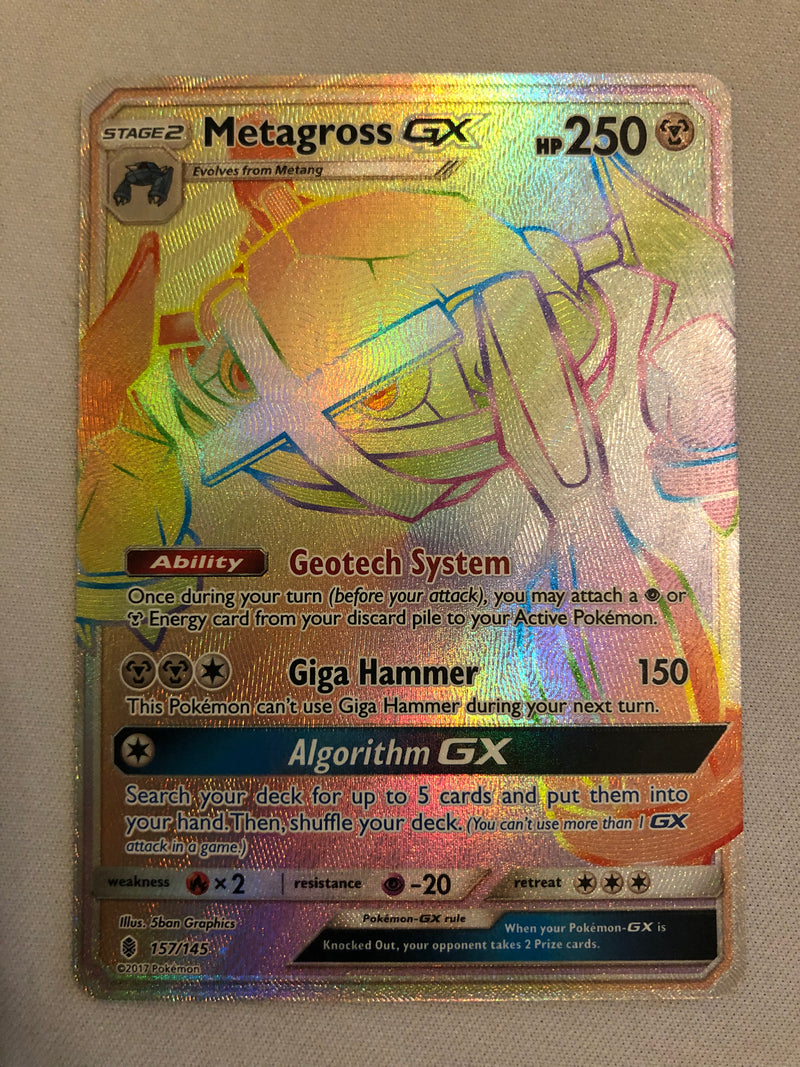 Metagross GX 157/145 Guardians Rising Secret Rainbow Rare Pokemon Card Near Mint