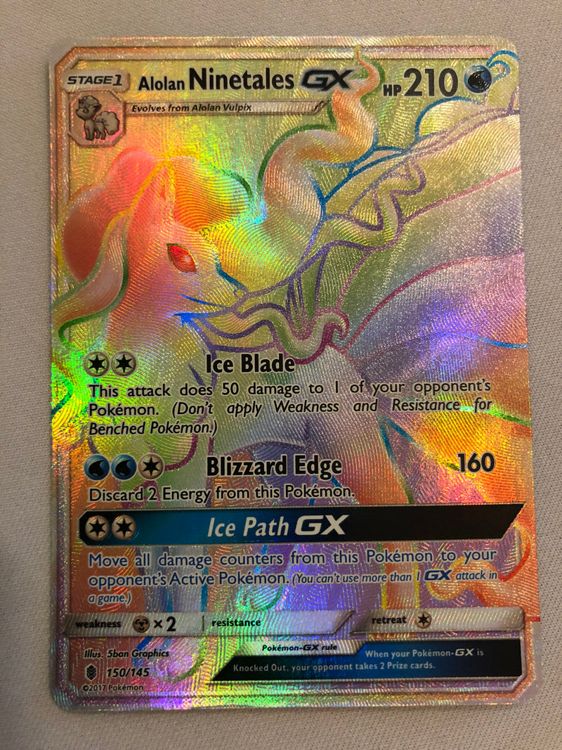 Alolan Ninetales GX 150/145 Rainbow Secret Rare Pokemon Card Near Mint