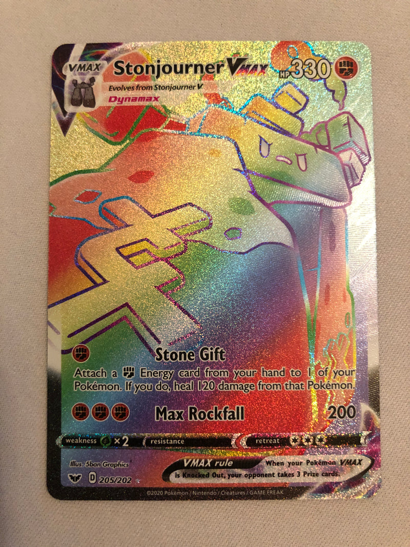 Stonjourner VMAX 205/202 Hyper Rainbow Secret Rare Pokemon Card Near Mint