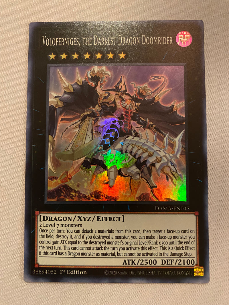 Yugioh! Voloferniges, the Darkest Dragon Doomrider DAMA-EN045 Super Rare NM