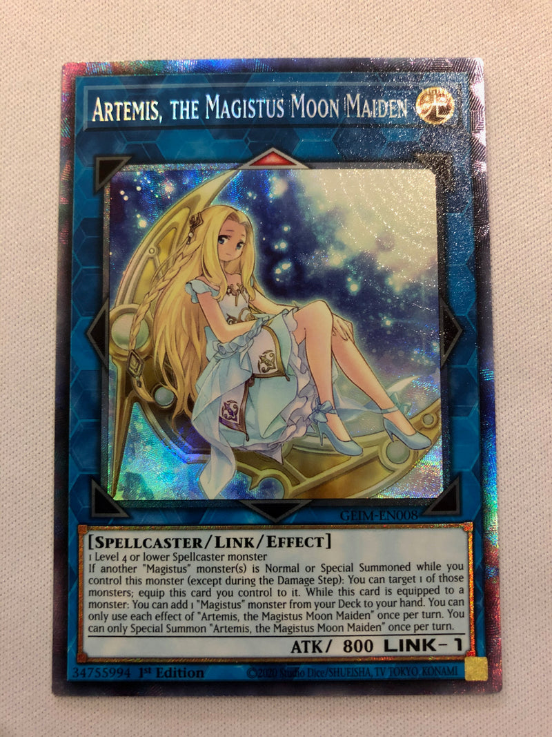 Yugioh Artemis, the Magistus Moon Maiden GEIM-EN008 Collector’s Rare 1st Edition Near Mint