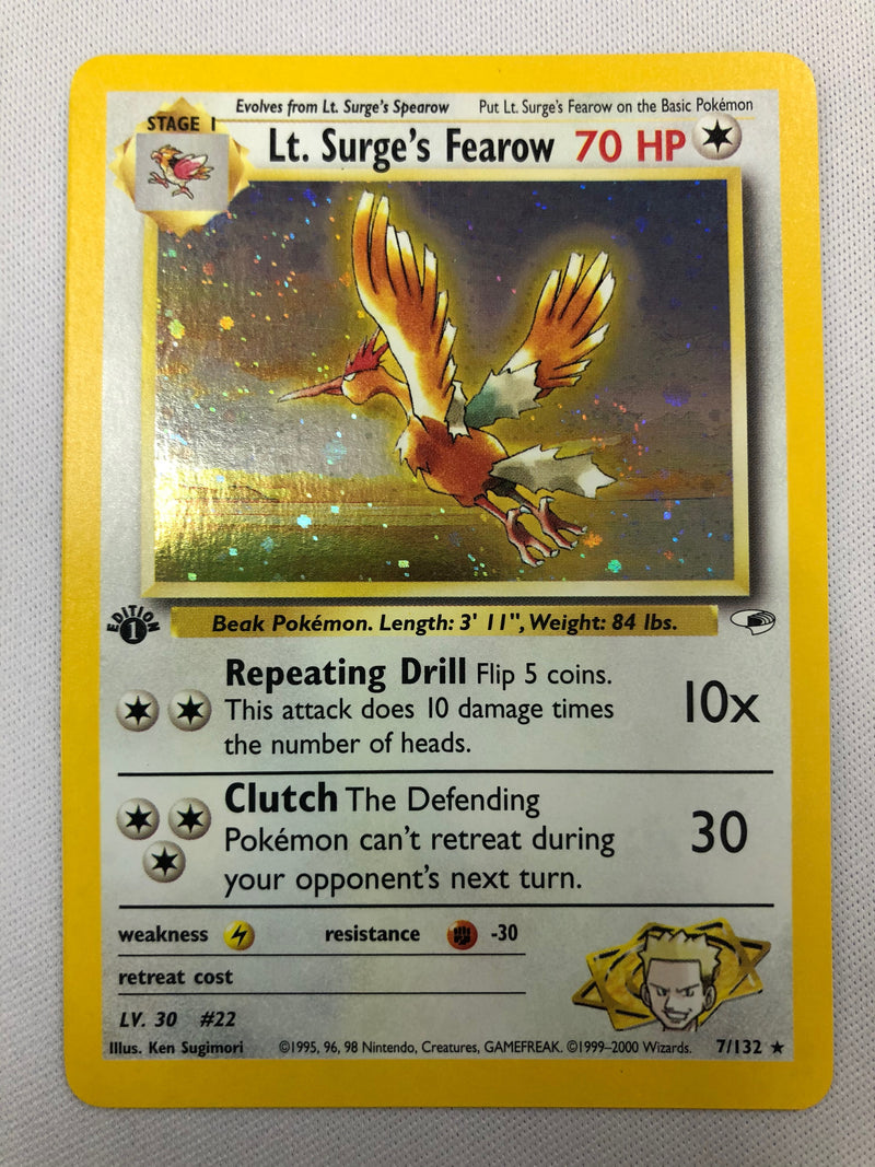 Lt. Surge's Fearow 7/132 Holo Rare 1st Edition Gym Heroes Pokemon Card