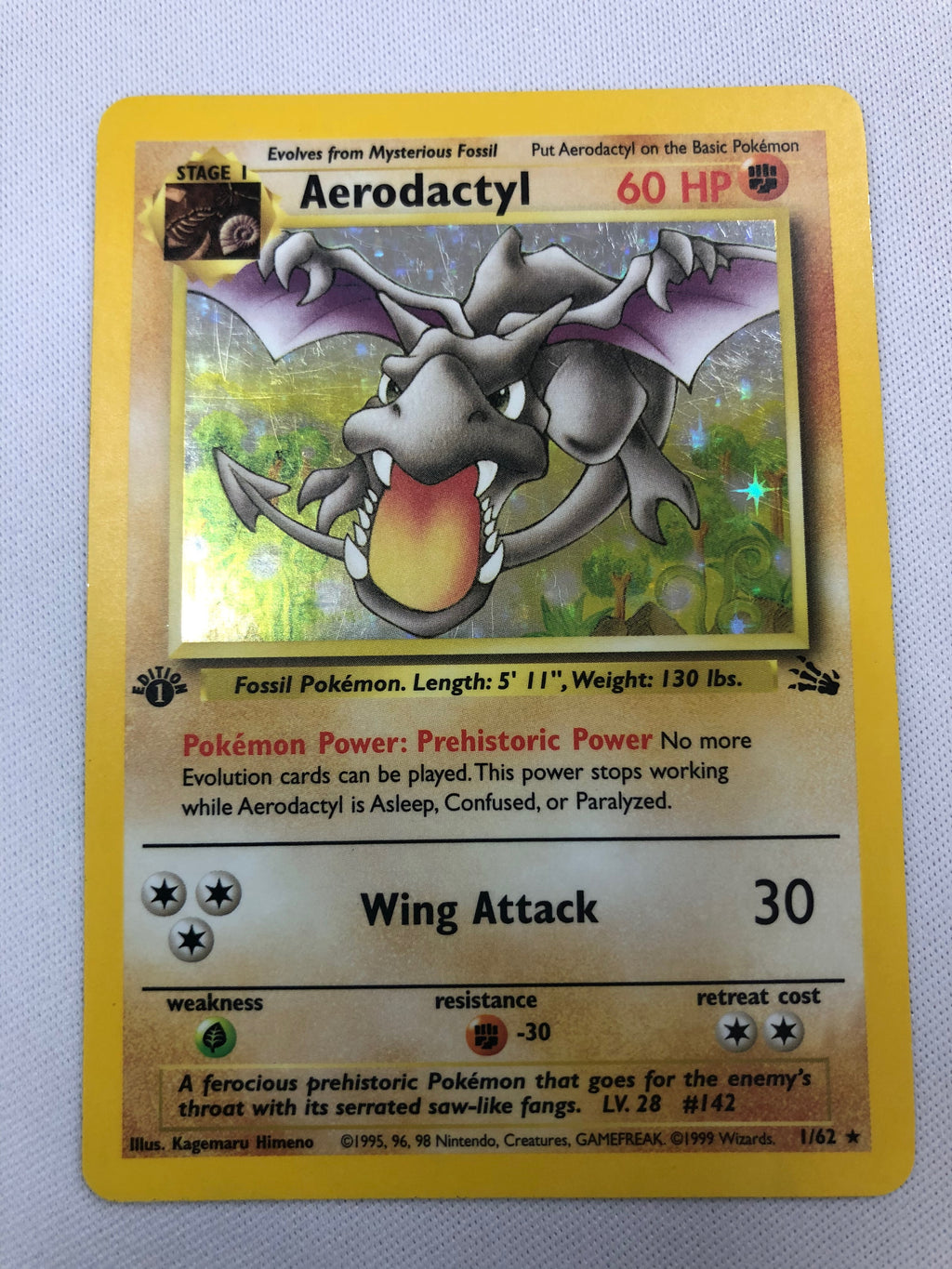 Aerodactyl 16/62 Prism Holo Vintage Pokemon Fossil Vending Golden Sticker  Card