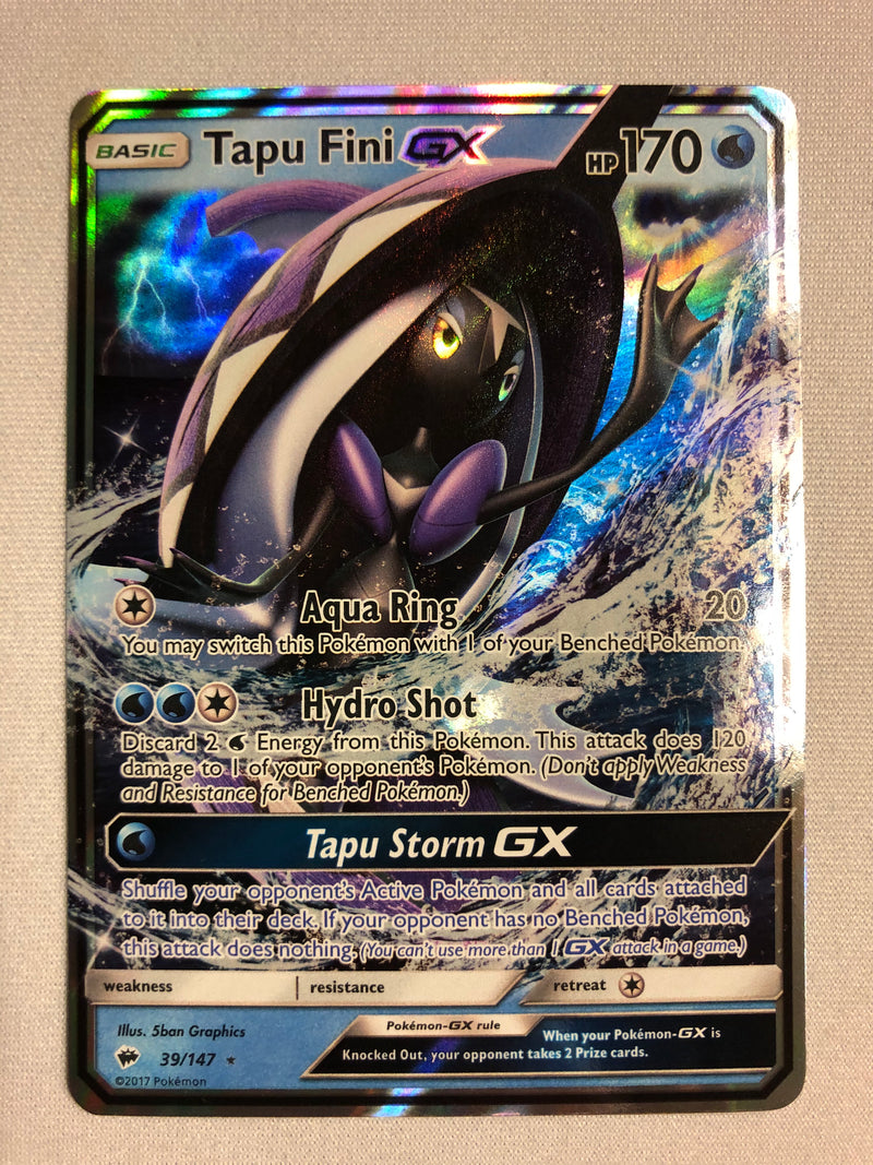 Tapu Fini GX 39/147 Holo Ultra Rare Burning Shadows Pokemon Card Near Mint
