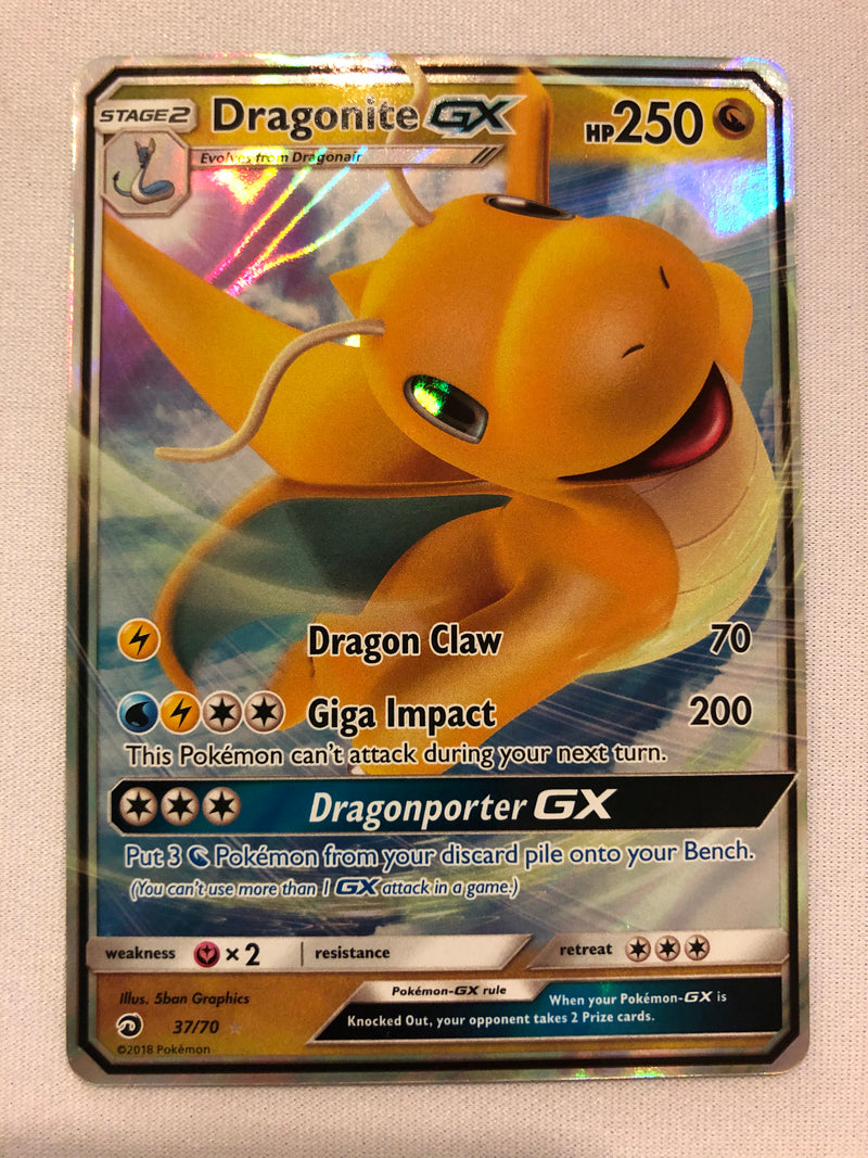 Dragonite GX 37/70 Holo Ultra Rare Sun & Moon Dragon Majesty Pokemon Card Near Mint