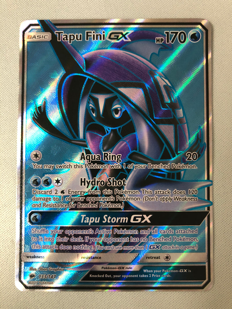 Tapu Fini GX 133/147 Full Art Ultra Rare Sun & Moon Burning Shadows Pokemon Card NM