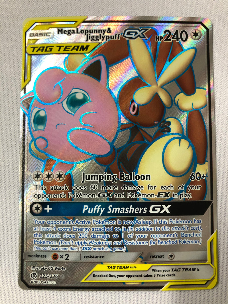 Mega Lopunny & Jigglypuff GX 225/236 Full Art Ultra Rare Cosmic Eclipse Pokemon Card NM